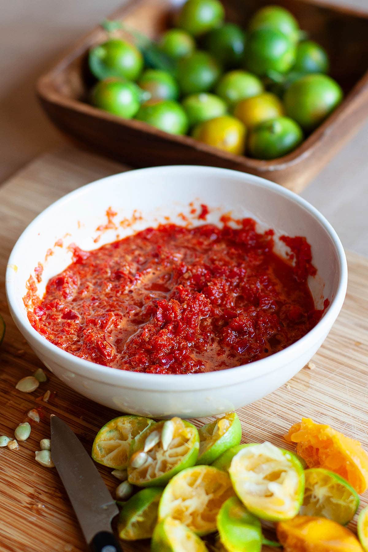 Sambal belacan in a bowl. 