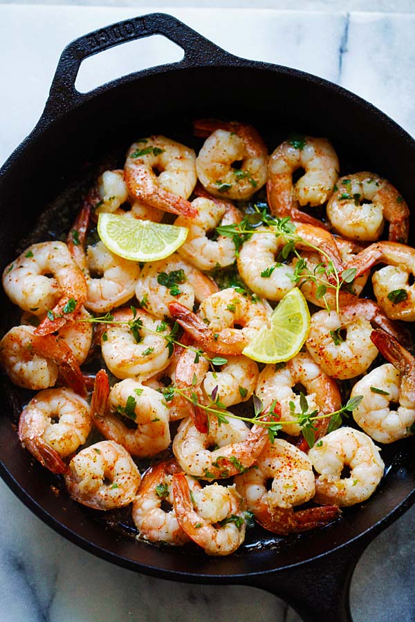 Lemon Herb Butter Shrimp in a skillet.