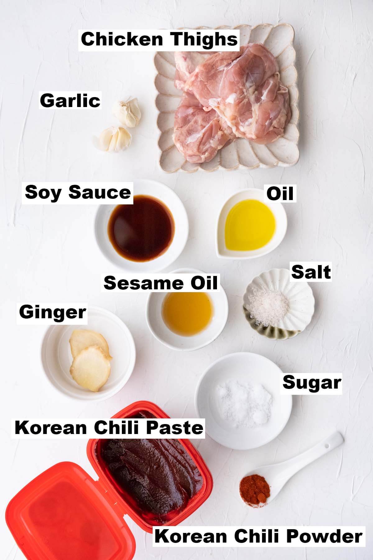 Ingredients for Korean spicy chicken.