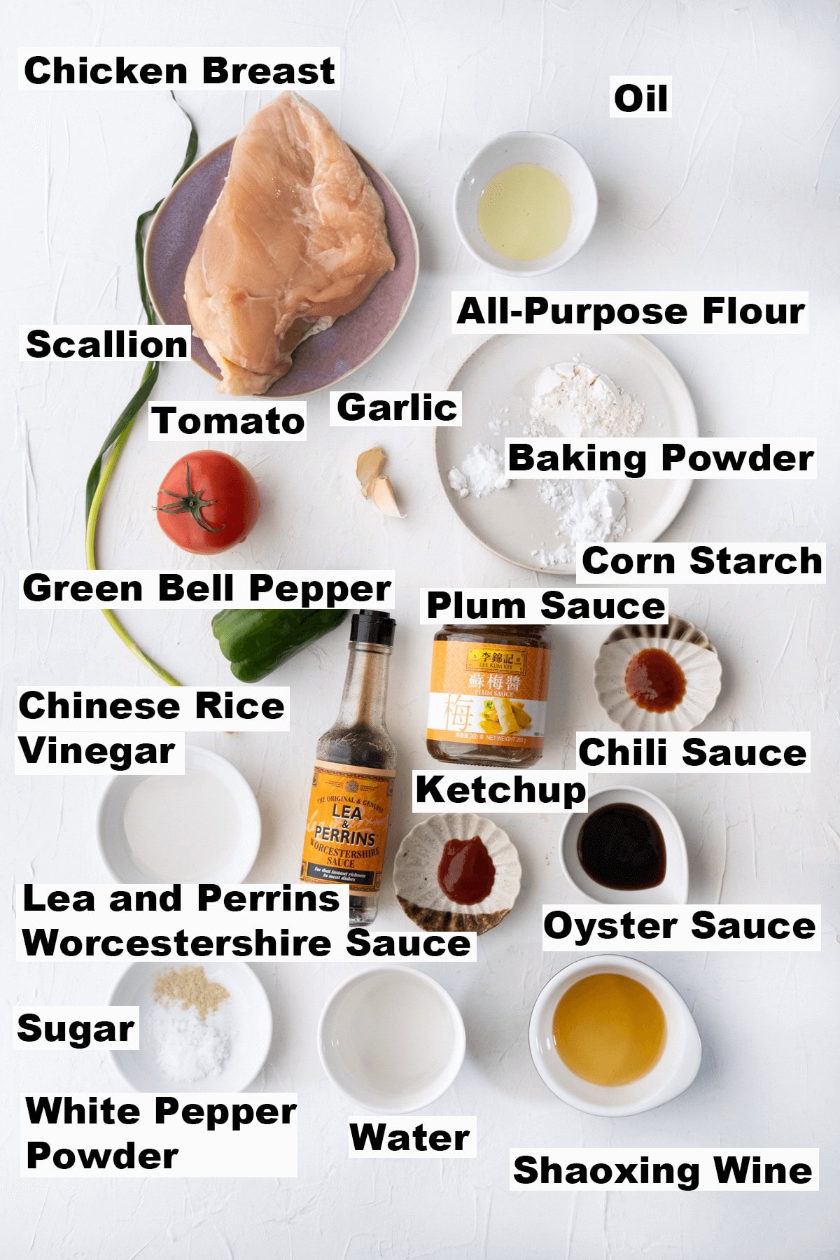 Ingredients for sweet and sour chicken.