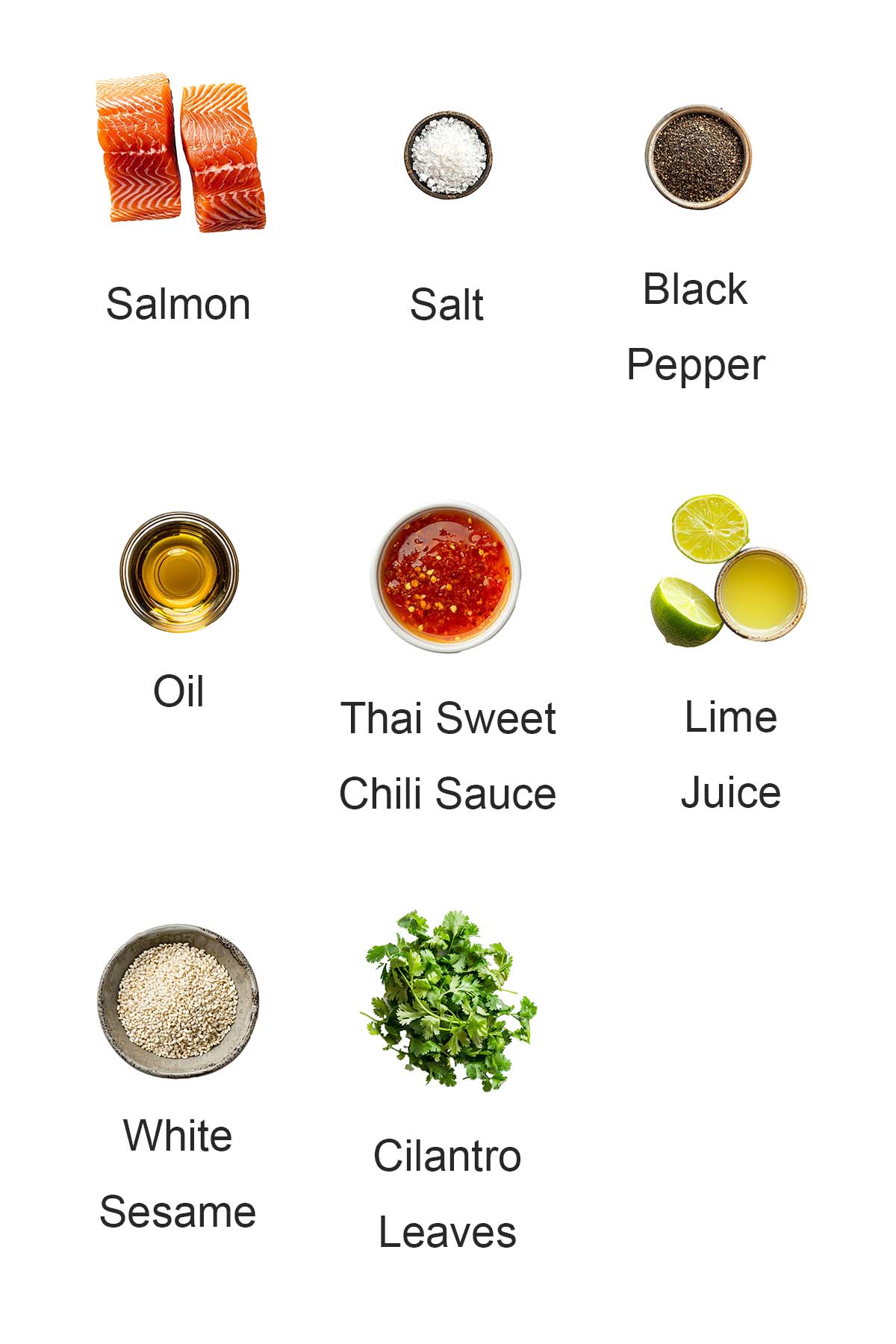 Ingredients for sweet chili salmon.