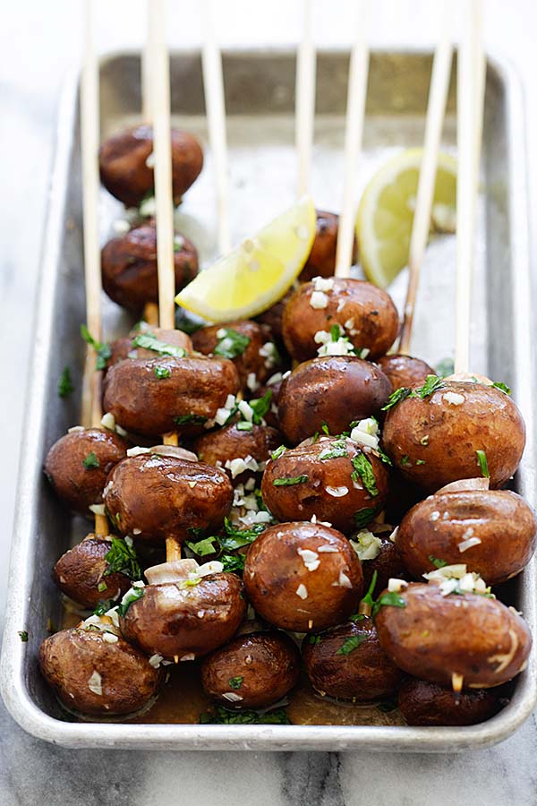 Quick and easy Garlic Butter Mushroom Kebab with garlic herb butter marinade.