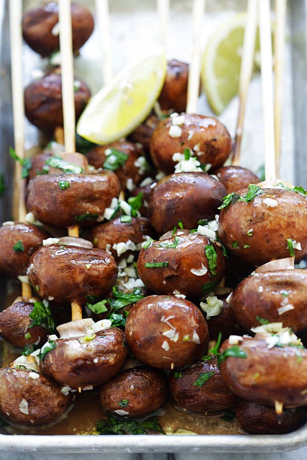 Mushroom Kebab (Mushroom Kabob) with grilled mushroom marinade made of garlic, butter and herb.