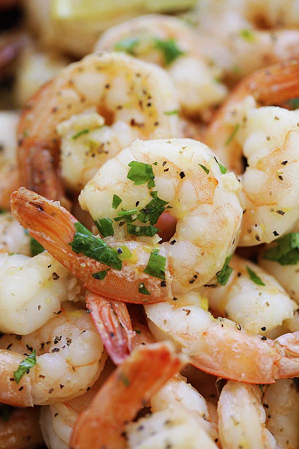 Close up of lemon pepper shrimp, ready to serve.