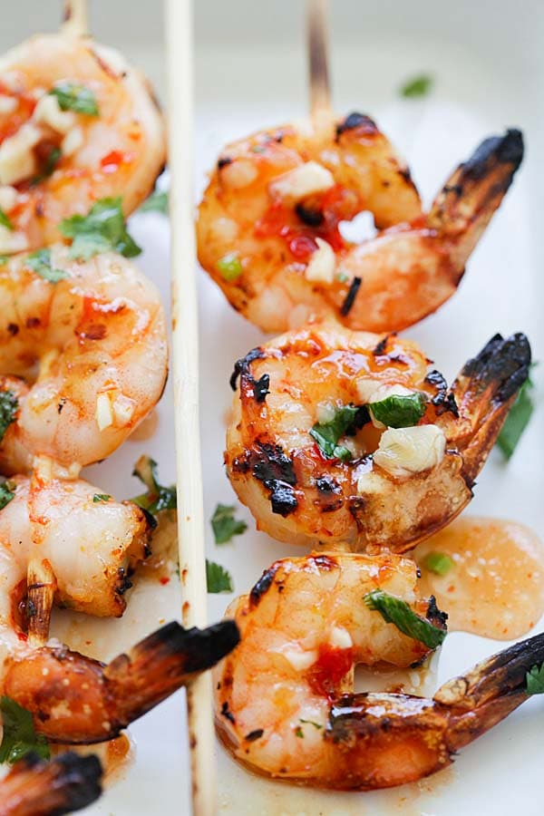 Easy marinade Thai sweet chili shrimp ready to serve.