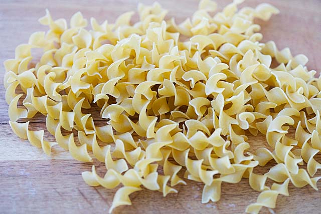 Dry egg noodles for chicken noodle soup.