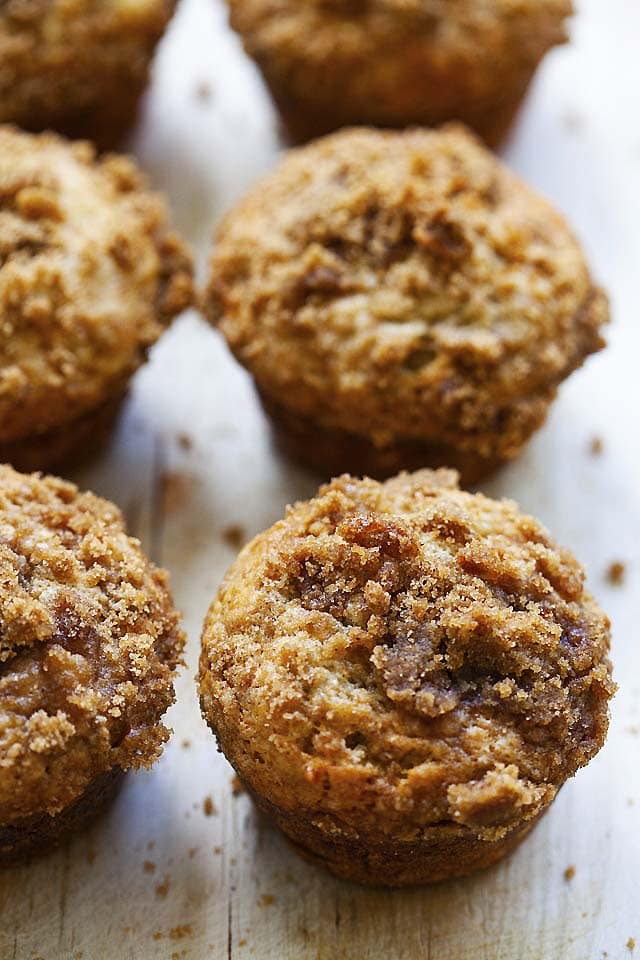 King Arthur banana crumb muffins, ready to be eaten.