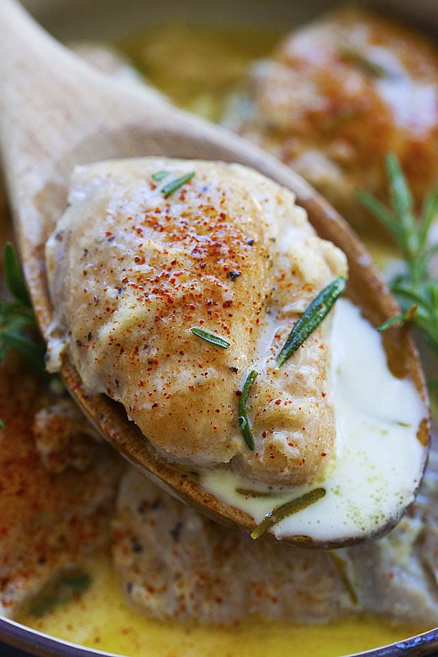 A piece of chicken thigh cooked in instant pot, ready to be served.