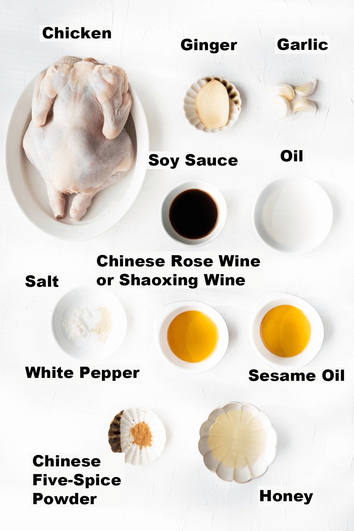 Ingredients for Chinese roast chicken recipe. 