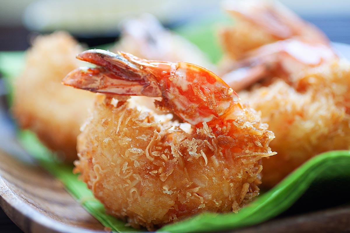 Sweet coconut and shrimp on a plate. 