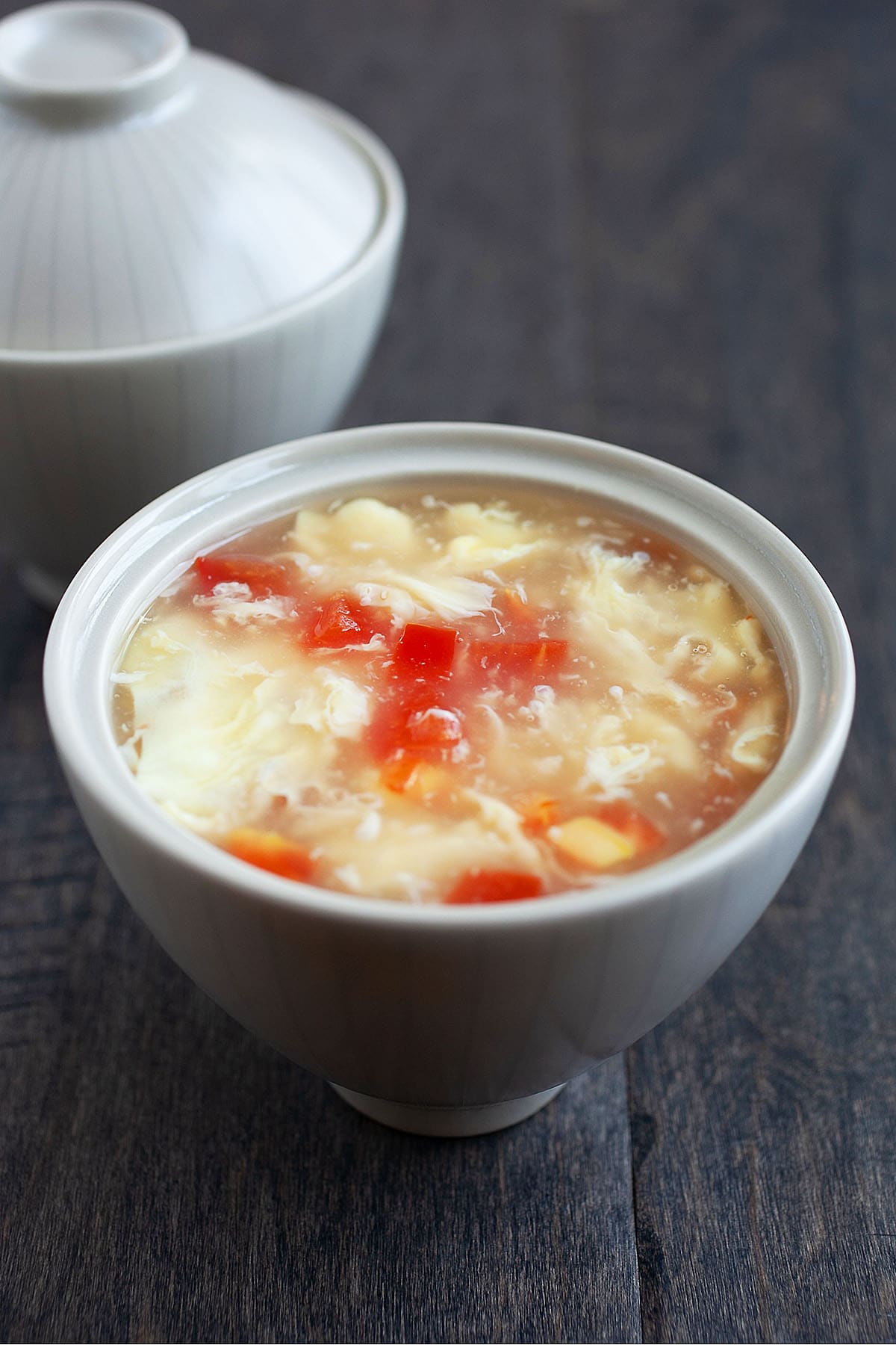 Egg drop soup served in a bowl.