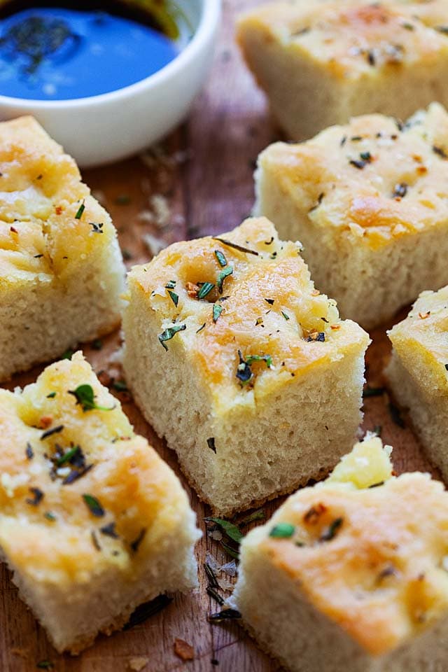 Focaccia with olive oil and balsamic vinegar.