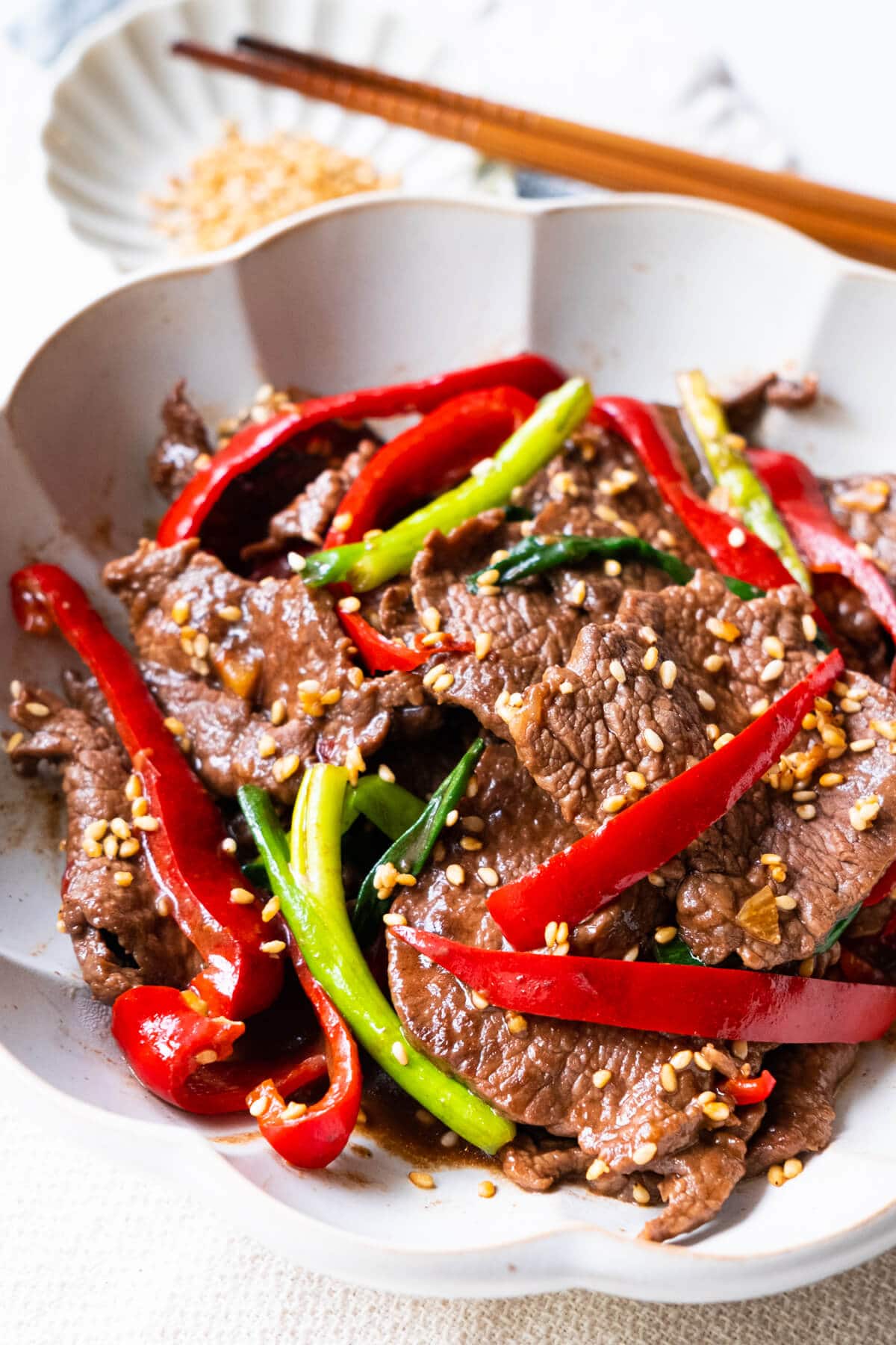 Sesame beef served in a bowl.