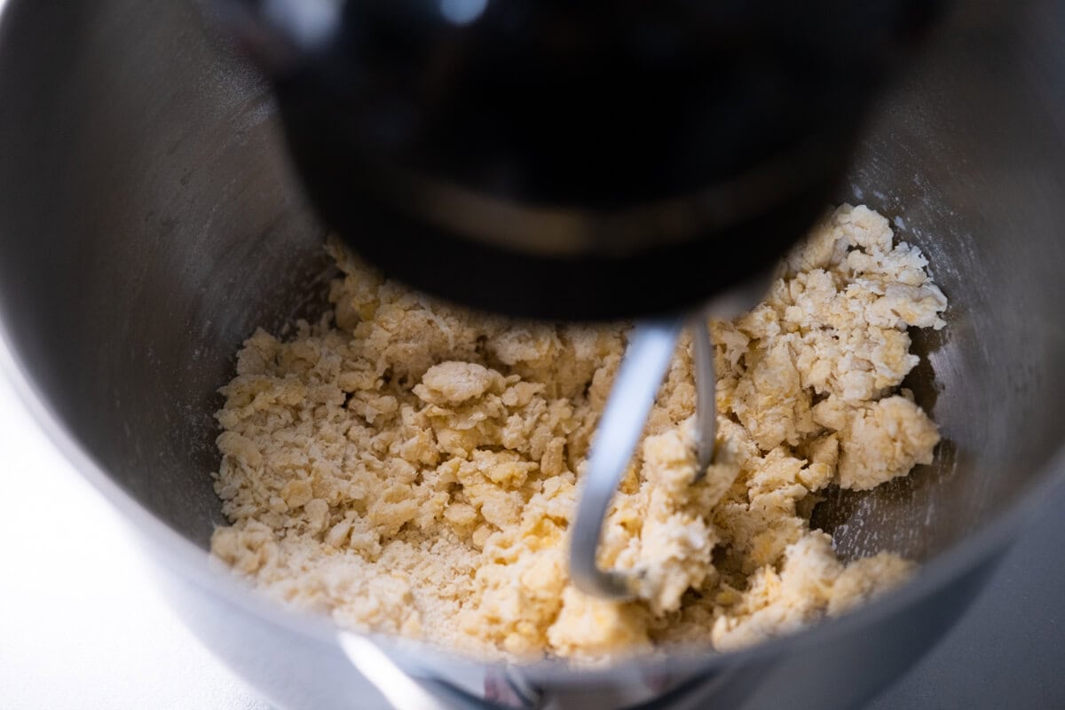 Ingredients for easy brioche recipe in a stand mixer. 