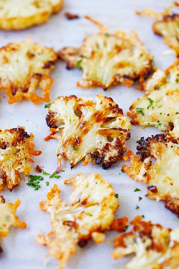 Oven roasted cauliflower Parmesan.