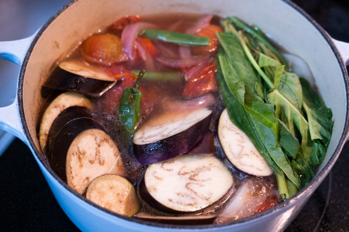 Add the vegetables to the pot and cook until fully done.