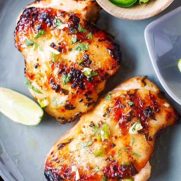 Grilled chipotle lime chicken served on a plate.