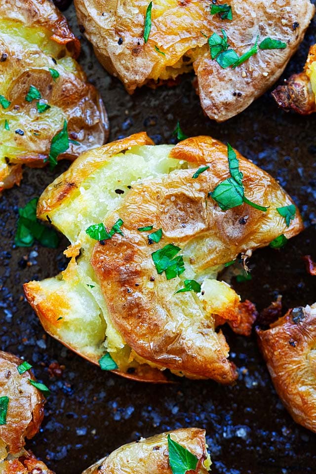 Smash Potatoes with baby potatoes.