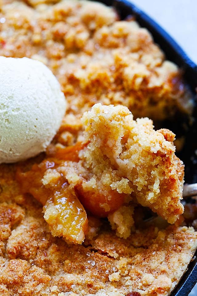 The best peach cobbler recipe with pie crust and fresh peaches.