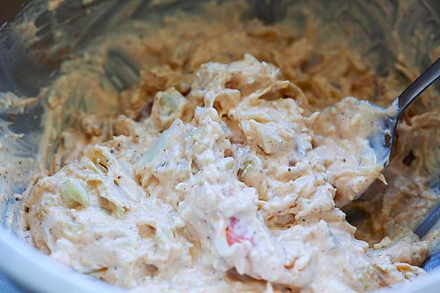 Crab dip in a bowl. 