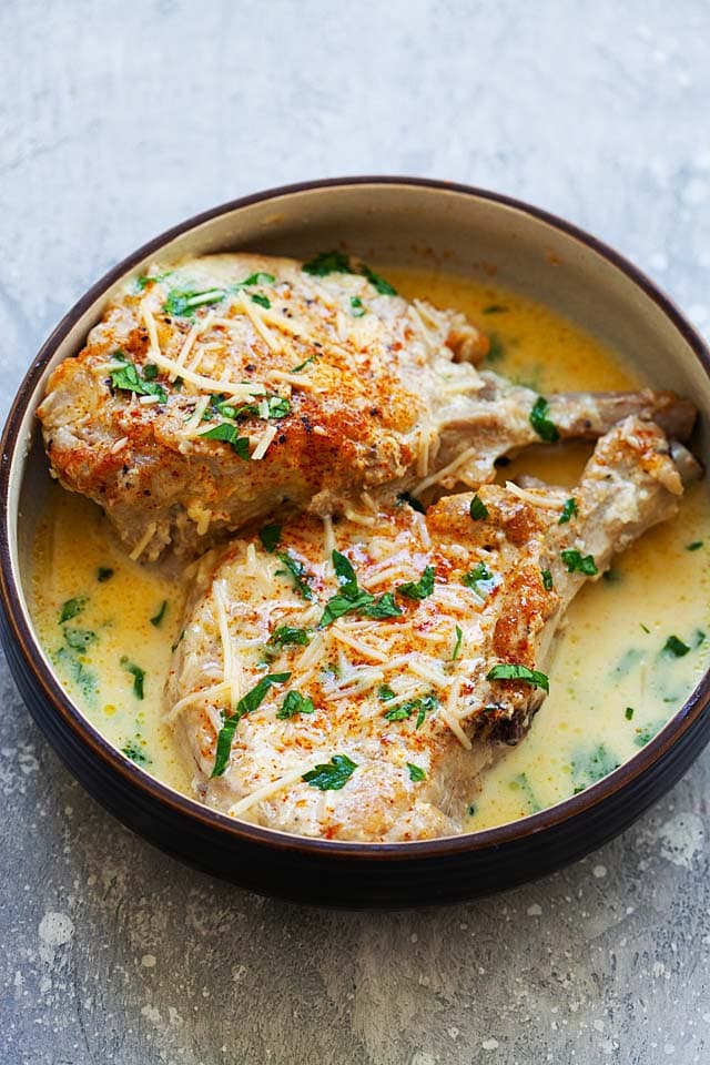 Instant Pot pork chops, ready to serve.