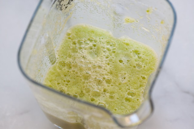 Celery juice in a blender.