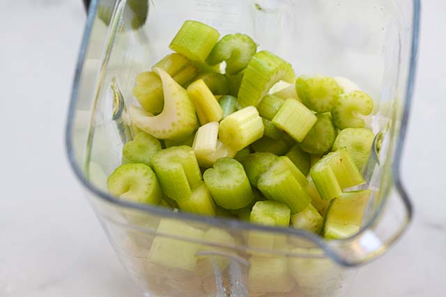 Celery in a blender. 