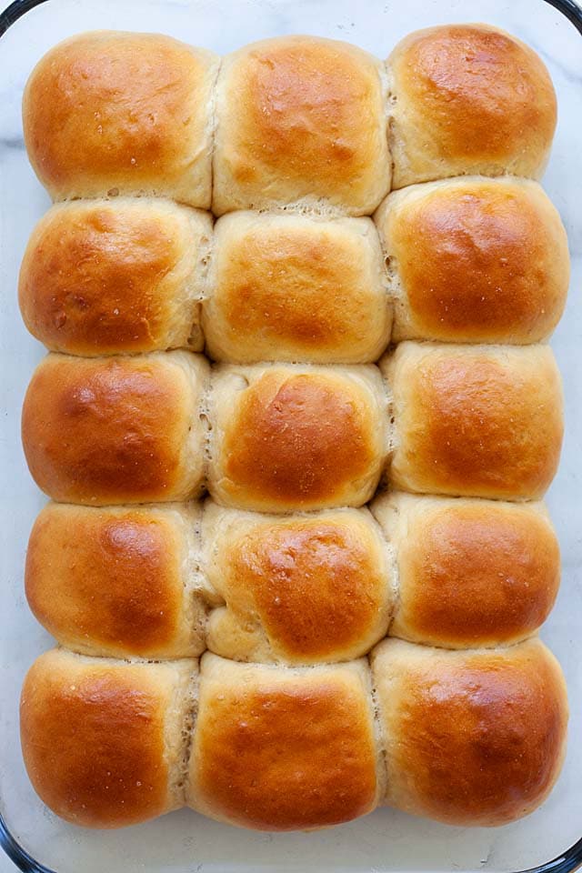 Hawaiian rolls, top down photo.