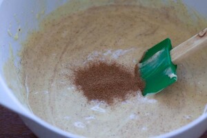 Madeleine cookies batter in a bowl.