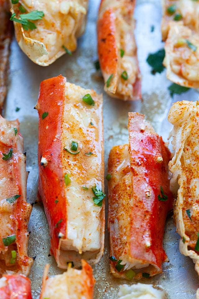 King crab legs, baked with butter.