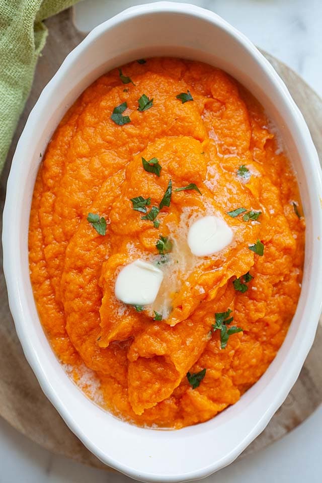 Sweet potato mash, ready to serve.