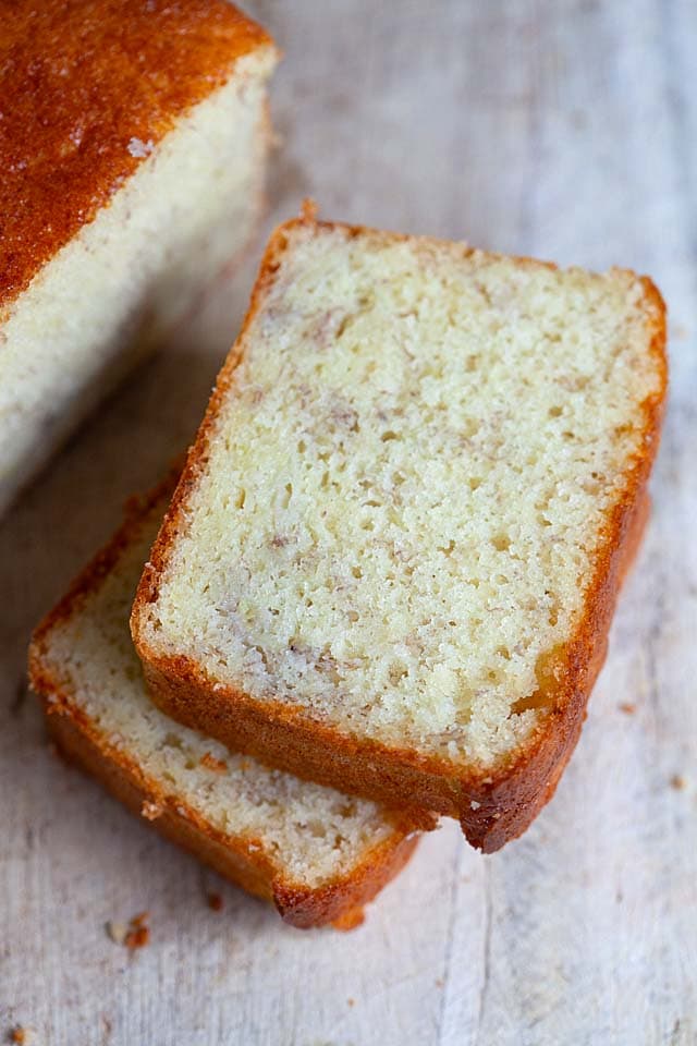 Banana cake sliced into big pieces.