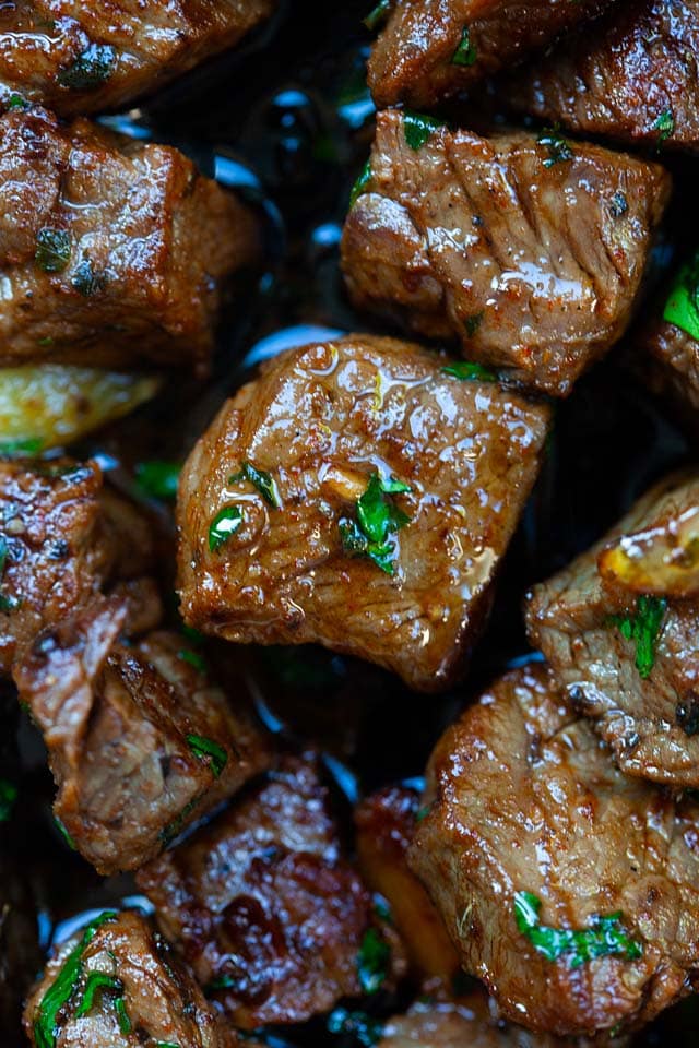 Garlic steak bites.