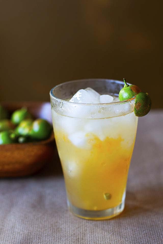 Calamansi juice in a glass, ready to serve.