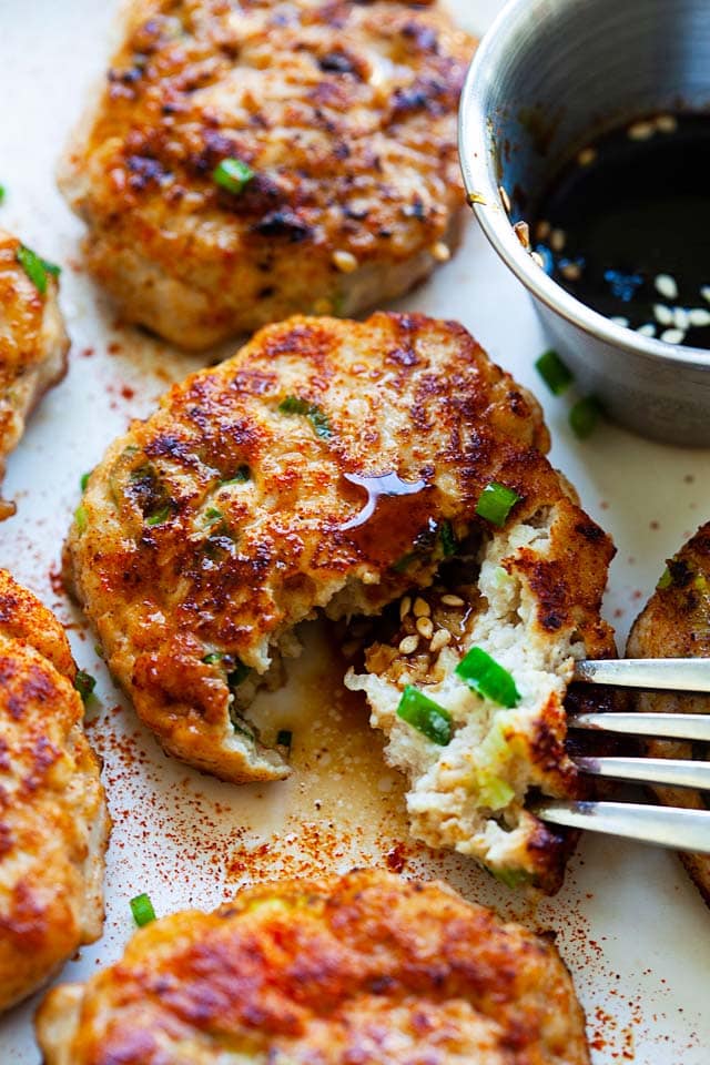 Chicken patties, ready to serve.