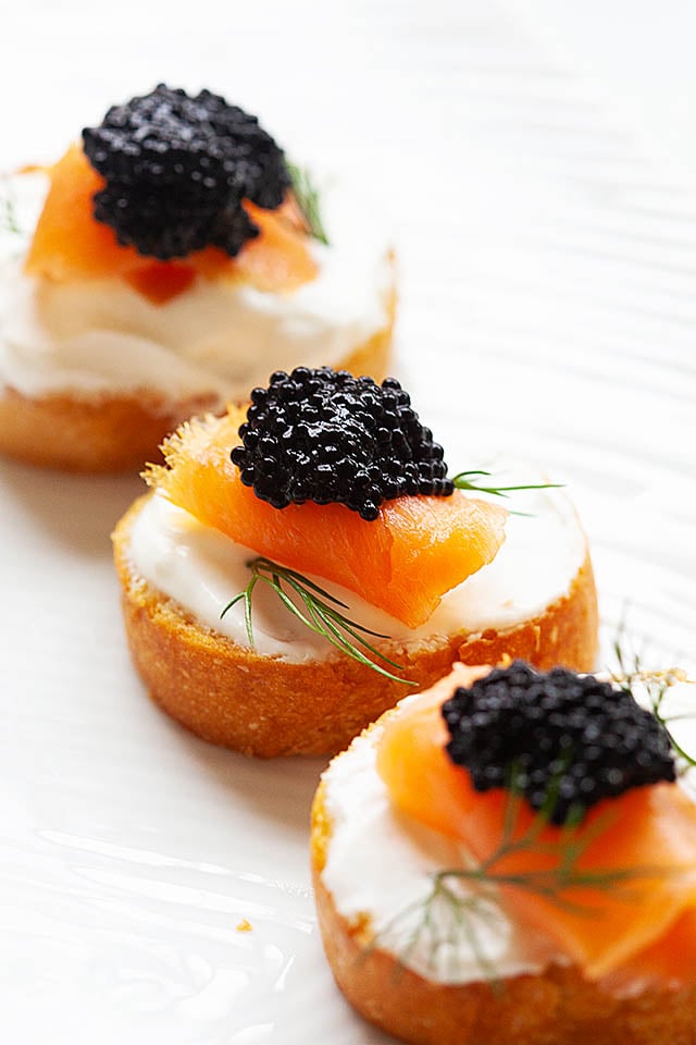 Crostini canapes with crostini bread and toppings