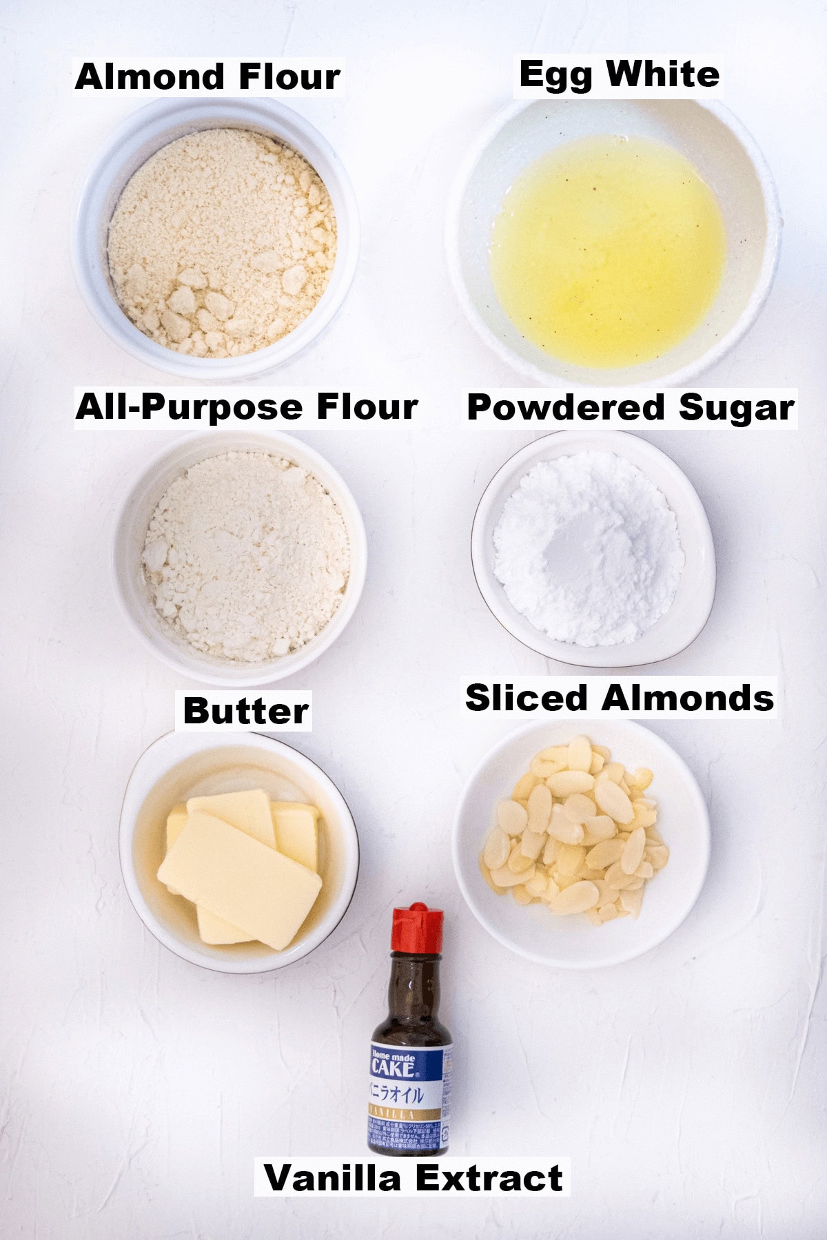 Ingredients for financier recipe. 