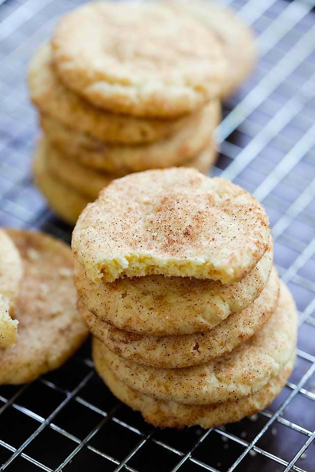 Snickerdoodle recipe made of flour, butter, sugar and cinnamon sugar.