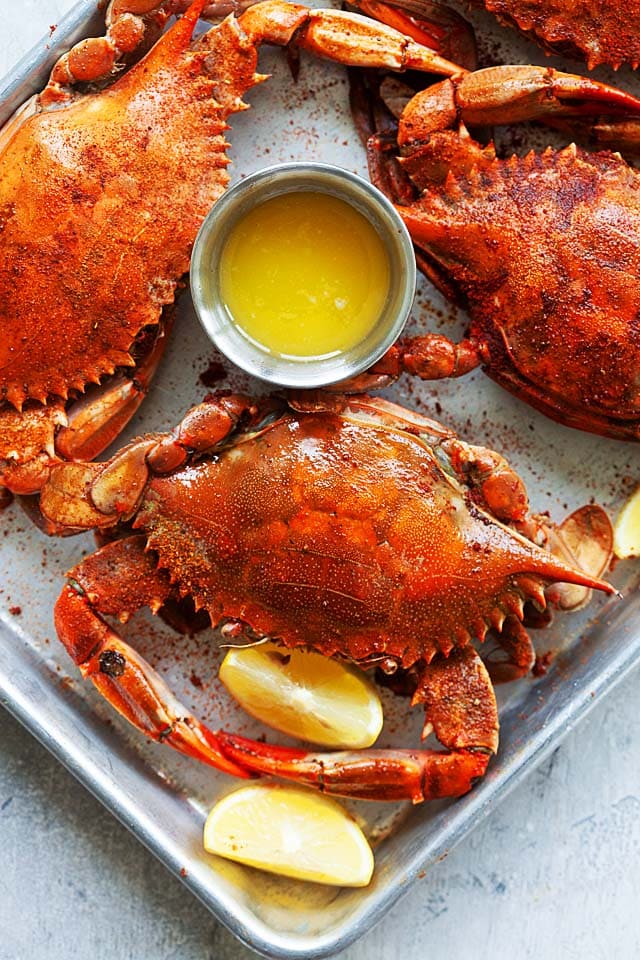 Maryland blue crab steamed with Old Bay seasoning.