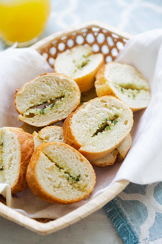 Garlic bread recipe with garlic bread spread and French baguette.