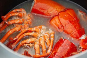 Lobster stock for lobster bisque.