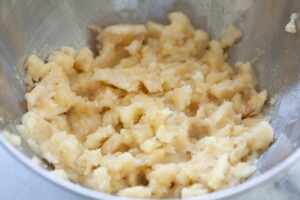 Mashed bananas for banana nut muffins.