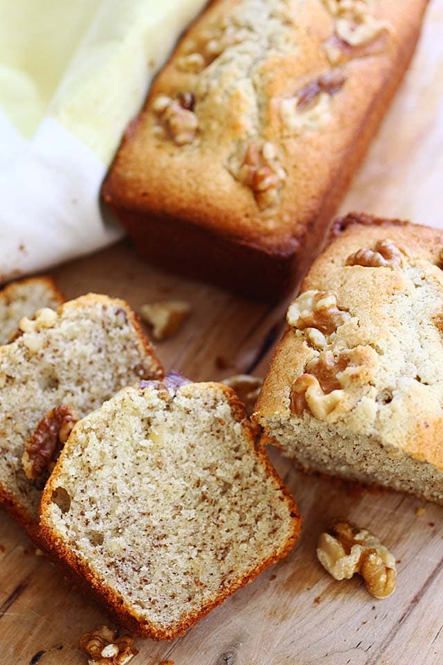 Sliced walnut butter cake.