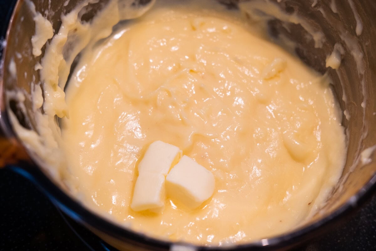 Add the butter to the creme.  