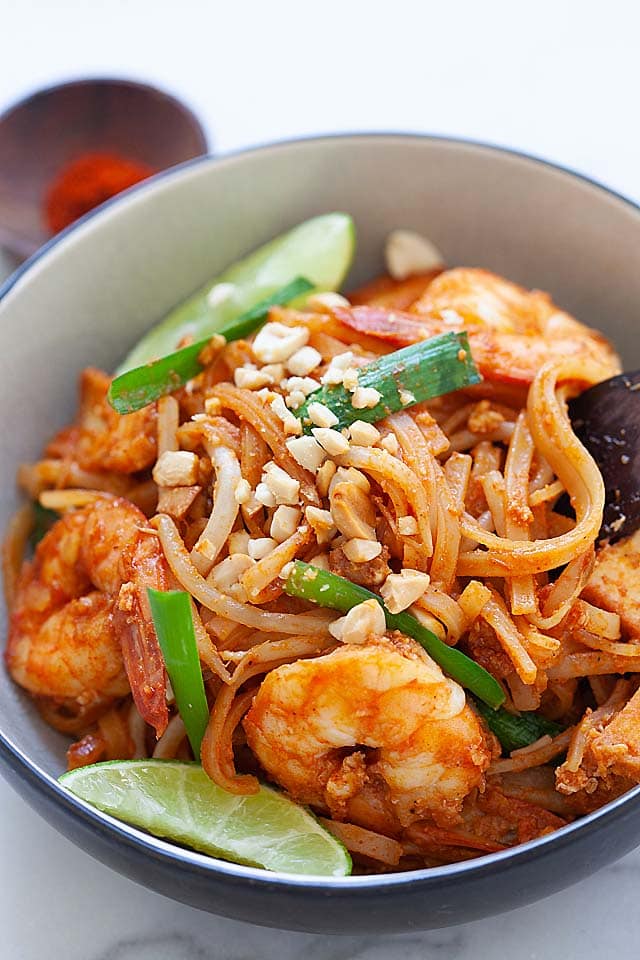 Pad Thai served in a bowl.