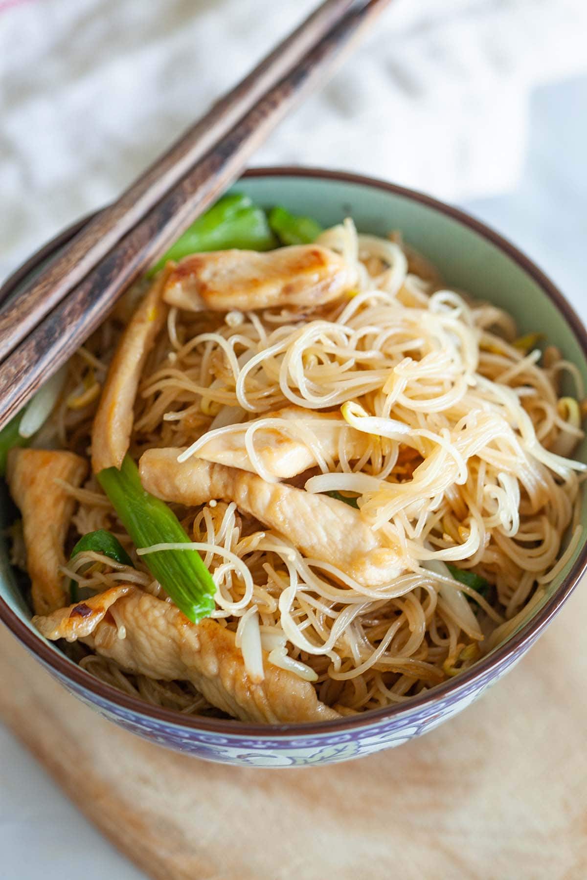 Rice vermicelli noodles served in a bowl.