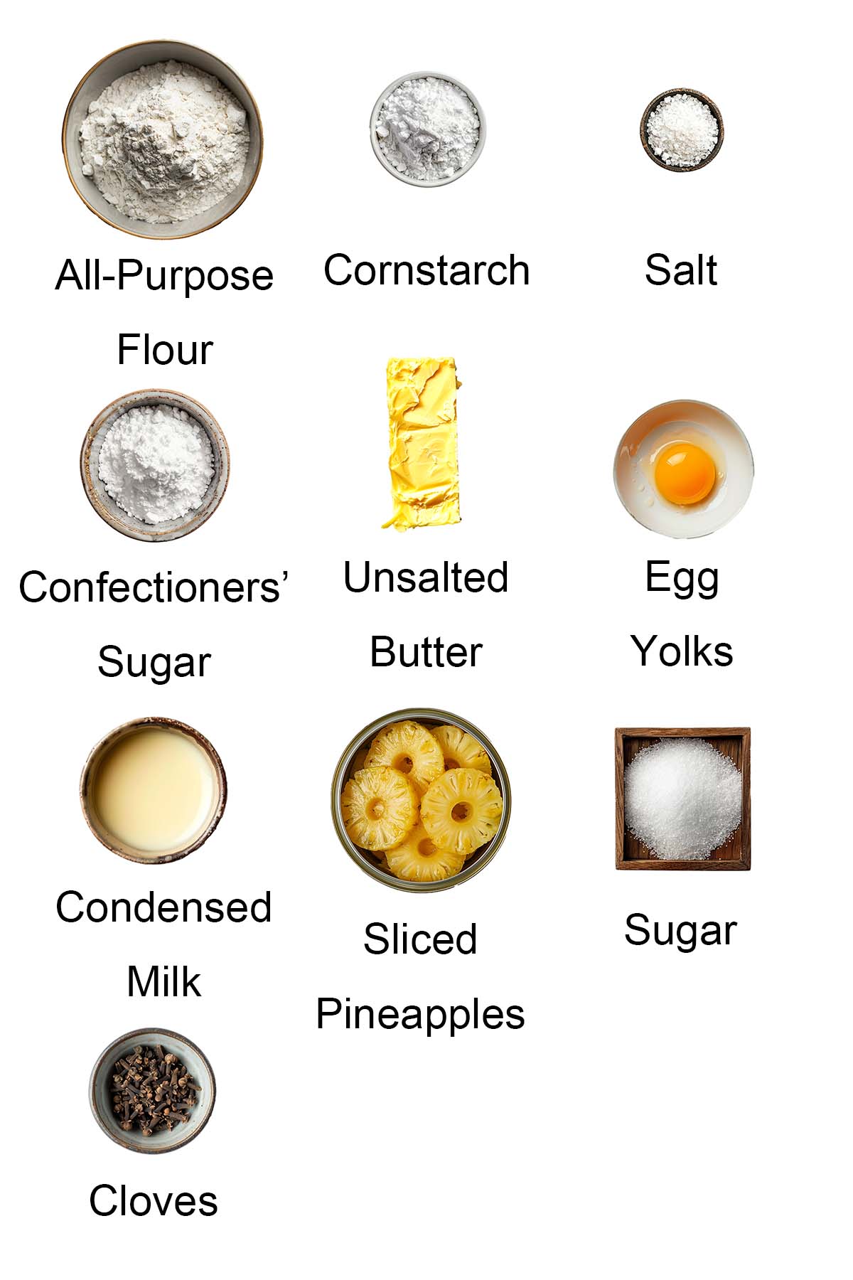 Ingredients for pineapple tarts.