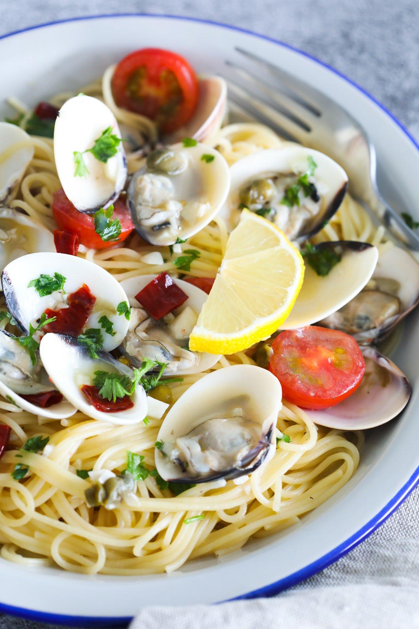 Capellini in lemon butter sauce. 