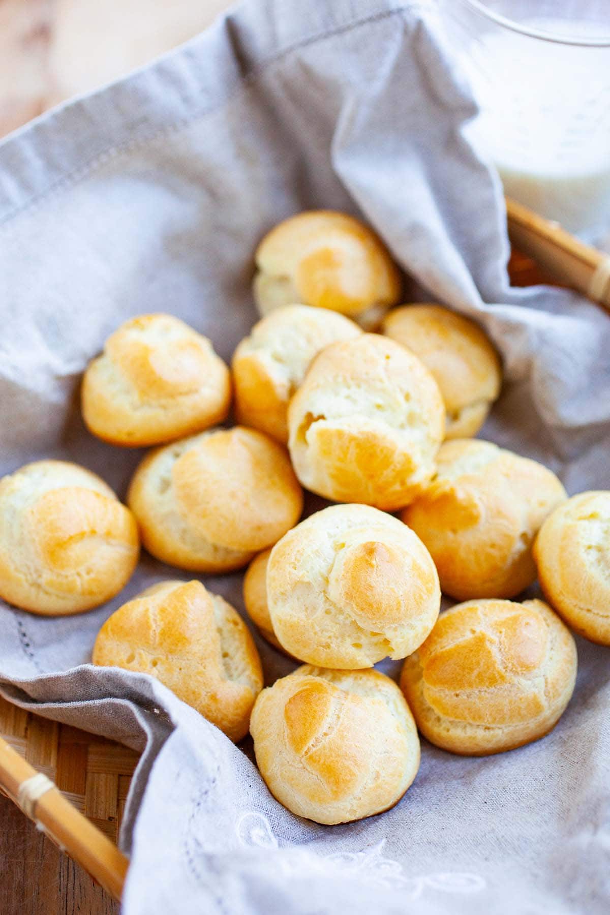 Choux pastry in a basket.