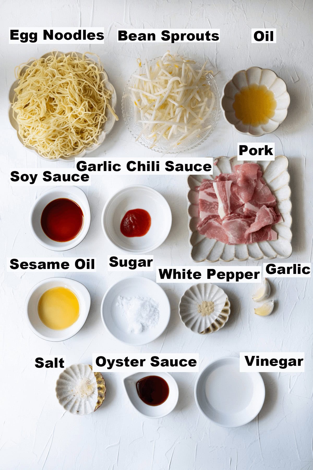 Recipe ingredients for sweet and sour pork noodles.